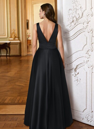A-Line V-Neck Sleeveless Floor-Length Satin Mother Of The Bride Dresses With Bow(s)
