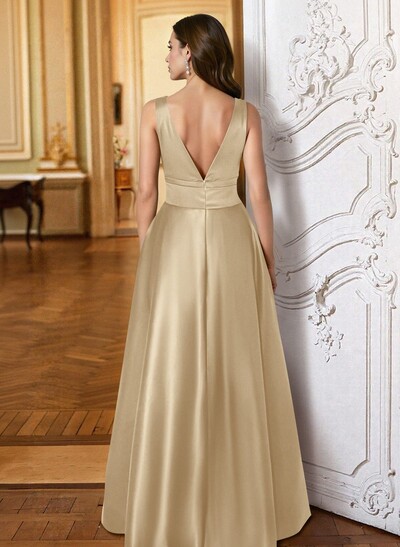 A-Line V-Neck Sleeveless Floor-Length Satin Mother Of The Bride Dresses With Bow(s)