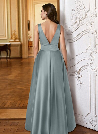 A-Line V-Neck Sleeveless Floor-Length Satin Mother Of The Bride Dresses With Bow(s)