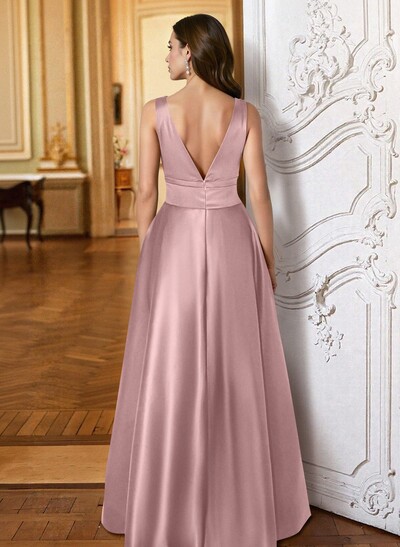 A-Line V-Neck Sleeveless Floor-Length Satin Mother Of The Bride Dresses With Bow(s)