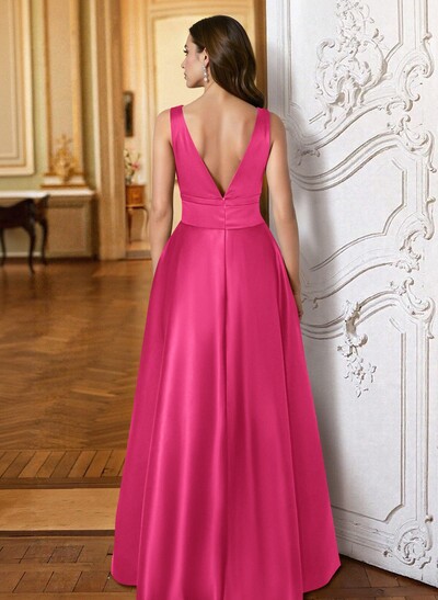A-Line V-Neck Sleeveless Floor-Length Satin Mother Of The Bride Dresses With Bow(s)