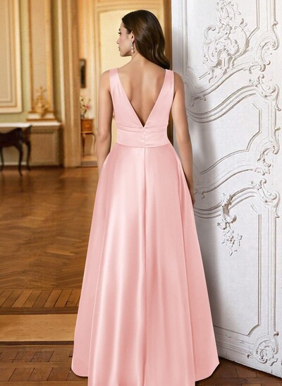 A-Line V-Neck Sleeveless Floor-Length Satin Mother Of The Bride Dresses With Bow(s)