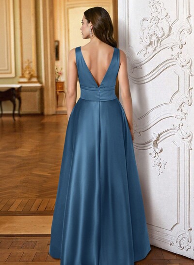 A-Line V-Neck Sleeveless Floor-Length Satin Mother Of The Bride Dresses With Bow(s)