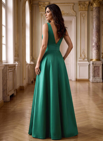 A-Line V-Neck Sleeveless Floor-Length Satin Mother Of The Bride Dresses With Bow(s)
