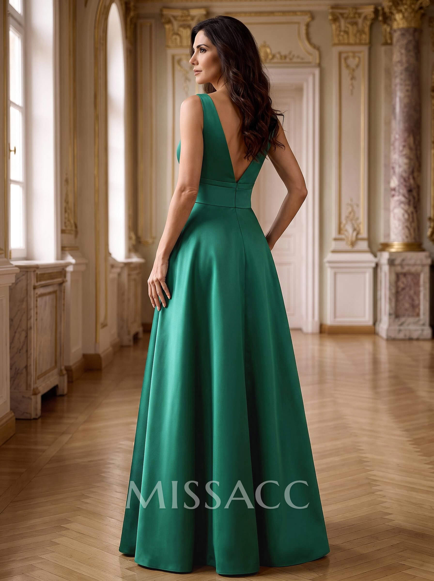 A-Line V-Neck Sleeveless Floor-Length Satin Mother Of The Bride Dresses With Bow(s)