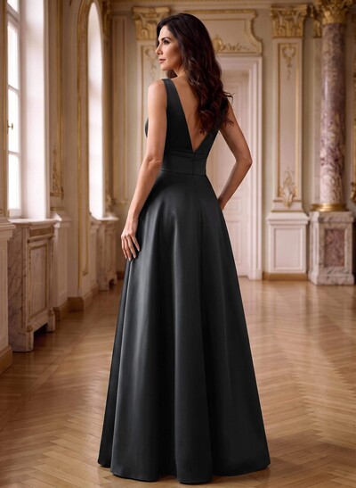A-Line V-Neck Sleeveless Floor-Length Satin Mother Of The Bride Dresses With Bow(s)