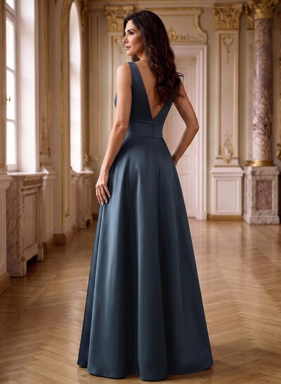 A-Line V-Neck Sleeveless Floor-Length Satin Mother Of The Bride Dresses With Bow(s)
