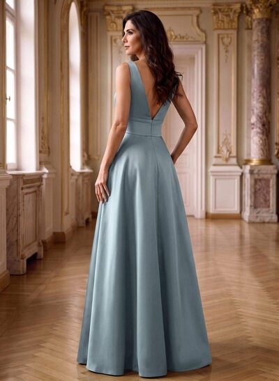 A-Line V-Neck Sleeveless Floor-Length Satin Mother Of The Bride Dresses With Bow(s)