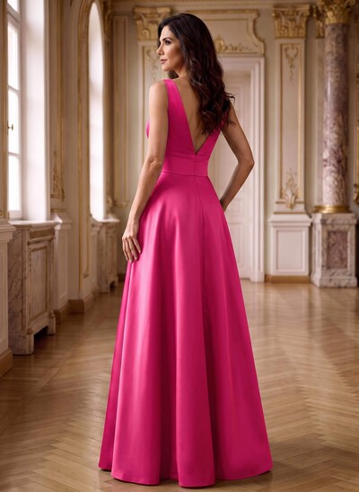 A-Line V-Neck Sleeveless Floor-Length Satin Mother Of The Bride Dresses With Bow(s)