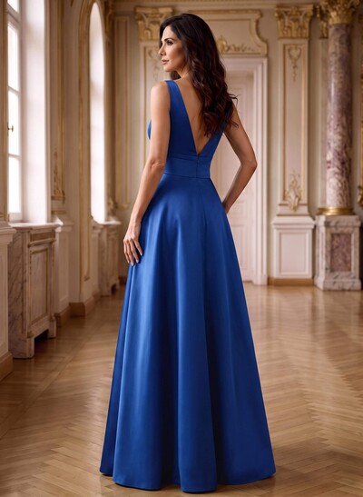 A-Line V-Neck Sleeveless Floor-Length Satin Mother Of The Bride Dresses With Bow(s)