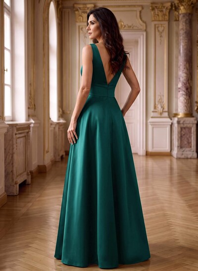 A-Line V-Neck Sleeveless Floor-Length Satin Mother Of The Bride Dresses With Bow(s)