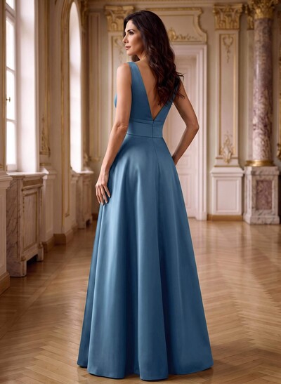 A-Line V-Neck Sleeveless Floor-Length Satin Mother Of The Bride Dresses With Bow(s)