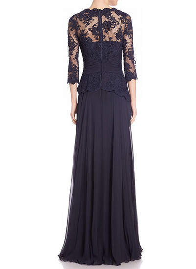 A-Line Scoop Neck 3/4 Sleeves Floor-Length Chiffon/Lace Mother Of The Bride Dresses