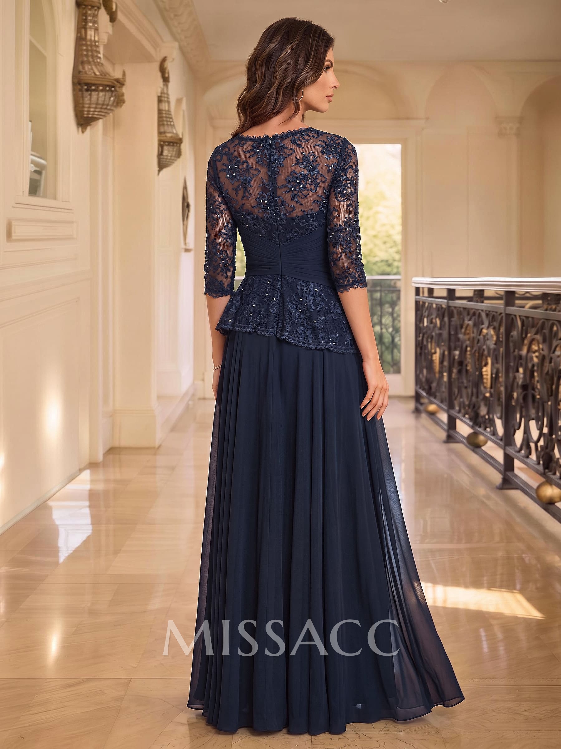 A-Line Scoop Neck 3/4 Sleeves Floor-Length Chiffon/Lace Mother Of The Bride Dresses A-Line Scoop Neck 3/4 Sleeves Floor-Length Chiffon/Lace Mother Of The Bride Dresses