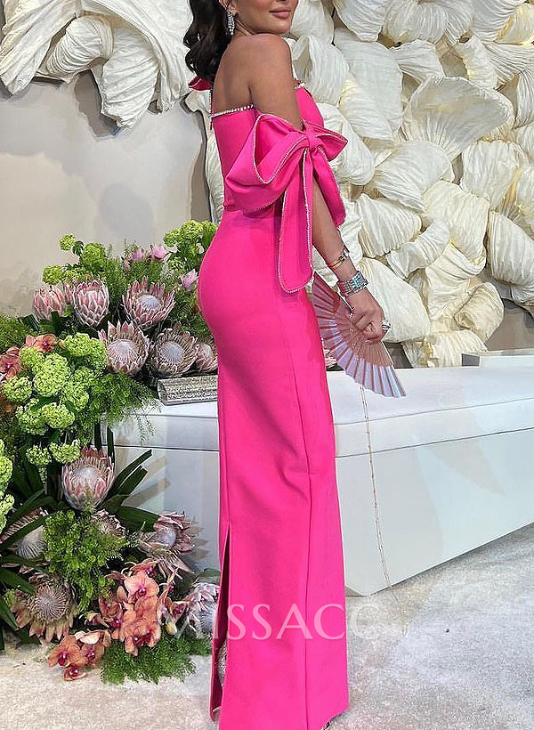Sheath/Column One-Shoulder Elastic Satin Mother Of The Bride Dresses With Bow(s)