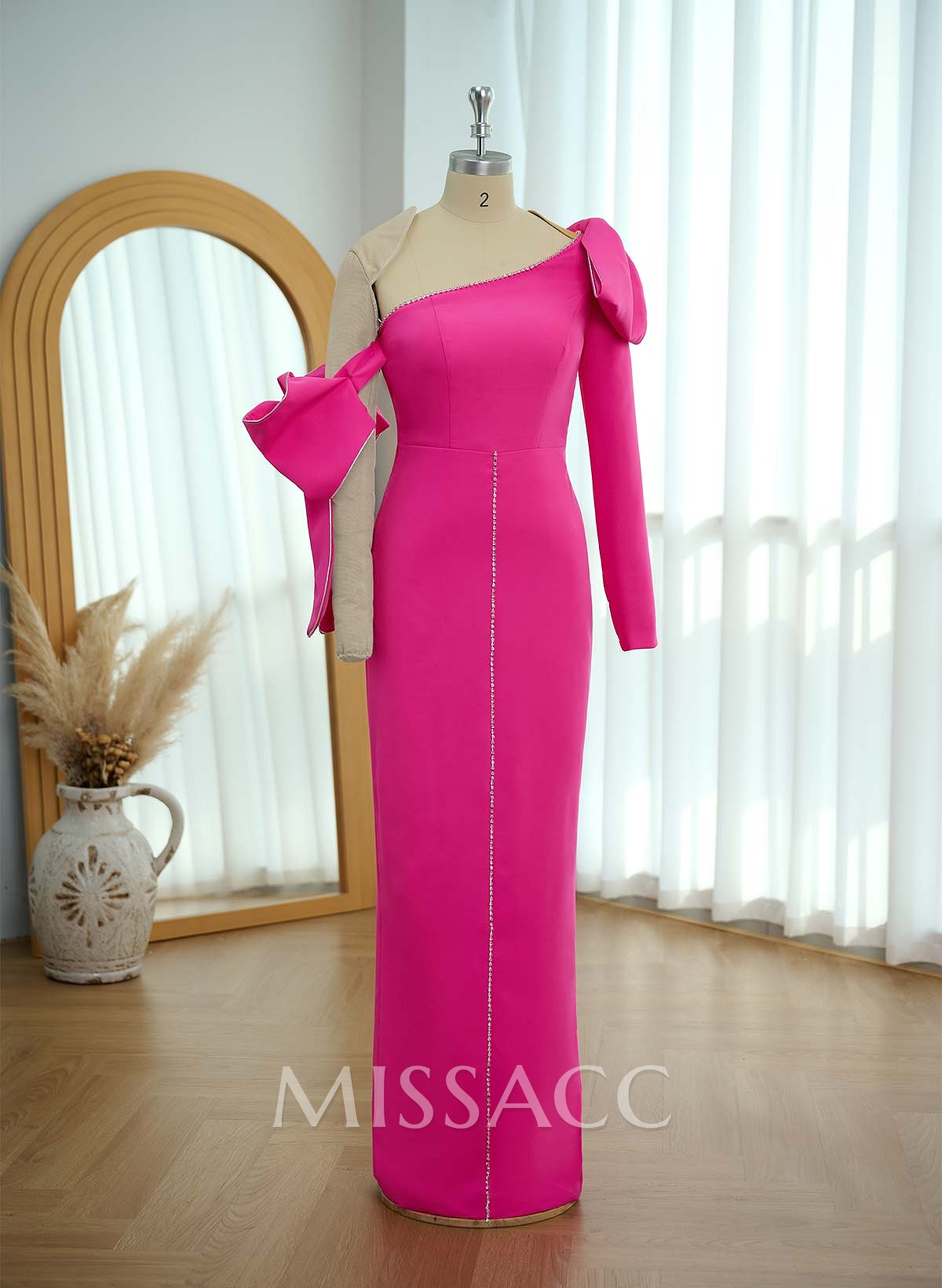 Sheath/Column One-Shoulder Elastic Satin Mother Of The Bride Dresses With Bow(s)