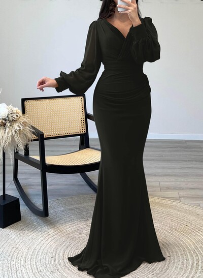 V-Neck Trumpet/Mermaid Long Sleeves Mother Of The Bride Dresses