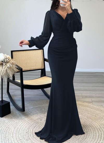 V-Neck Trumpet/Mermaid Long Sleeves Mother Of The Bride Dresses