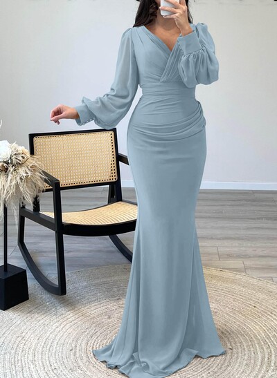 V-Neck Trumpet/Mermaid Long Sleeves Mother Of The Bride Dresses