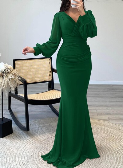 V-Neck Trumpet/Mermaid Long Sleeves Mother Of The Bride Dresses