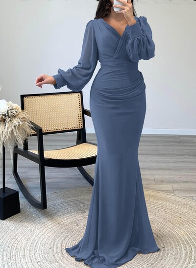 V-Neck Trumpet/Mermaid Long Sleeves Mother Of The Bride Dresses