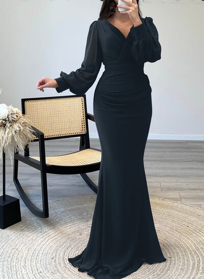 V-Neck Trumpet/Mermaid Long Sleeves Mother Of The Bride Dresses