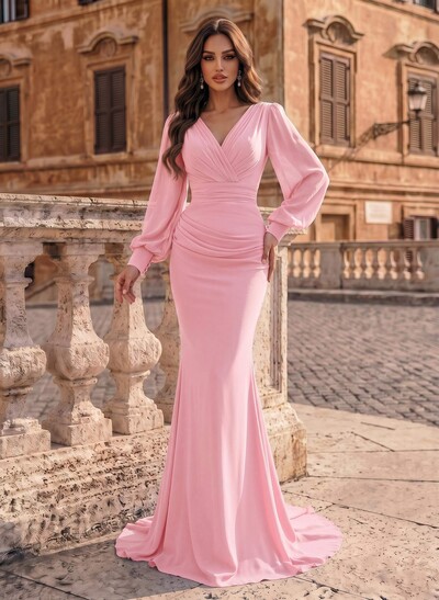V-Neck Trumpet/Mermaid Long Sleeves Mother Of The Bride Dresses