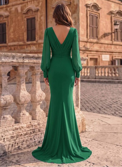 V-Neck Trumpet/Mermaid Long Sleeves Mother Of The Bride Dresses