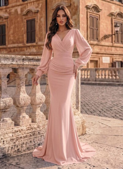 V-Neck Trumpet/Mermaid Long Sleeves Mother Of The Bride Dresses