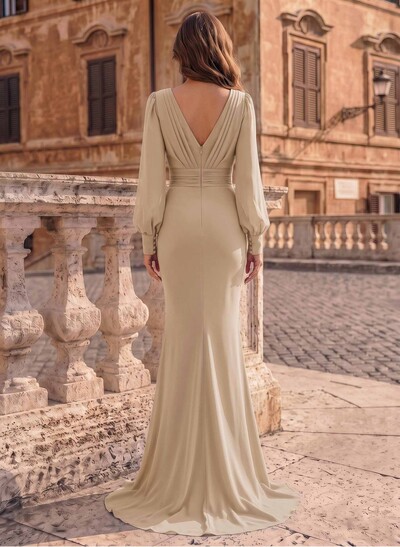 V-Neck Trumpet/Mermaid Long Sleeves Mother Of The Bride Dresses