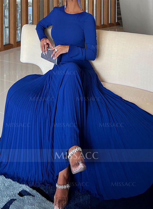 A-Line Pleated Long Sleeves Floor-Length Chiffon Mother Of The Bride Dresses