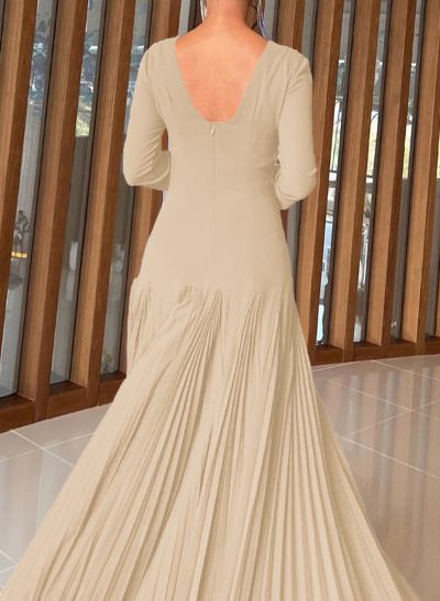 A-Line Pleated Long Sleeves Floor-Length Chiffon Mother Of The Bride Dresses