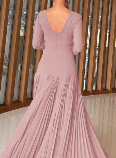 A-Line Pleated Long Sleeves Floor-Length Chiffon Mother Of The Bride Dresses