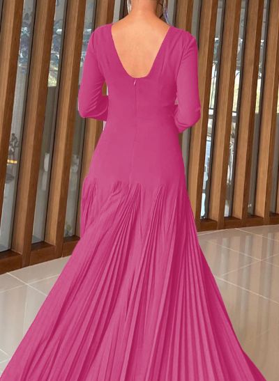 A-Line Pleated Long Sleeves Floor-Length Chiffon Mother Of The Bride Dresses