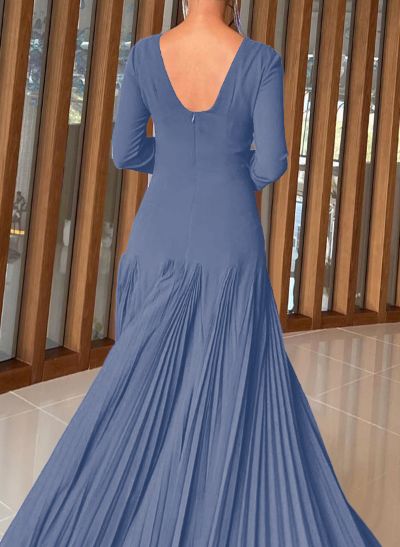 A-Line Pleated Long Sleeves Floor-Length Chiffon Mother Of The Bride Dresses