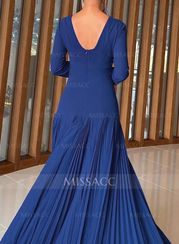 A-Line Pleated Long Sleeves Floor-Length Chiffon Mother Of The Bride Dresses