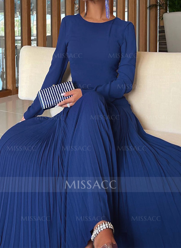 A-Line Pleated Long Sleeves Floor-Length Chiffon Mother Of The Bride Dresses