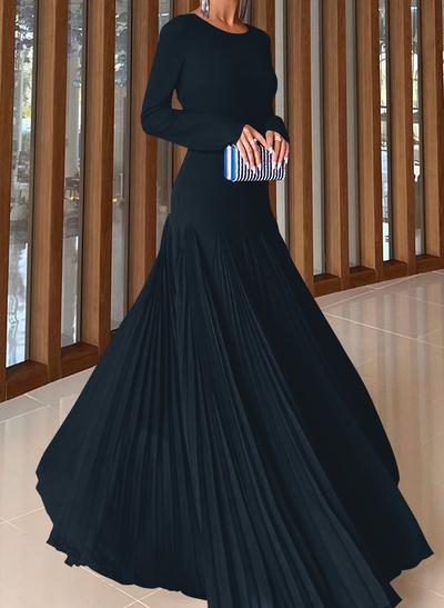 A-Line Pleated Long Sleeves Floor-Length Chiffon Mother Of The Bride Dresses