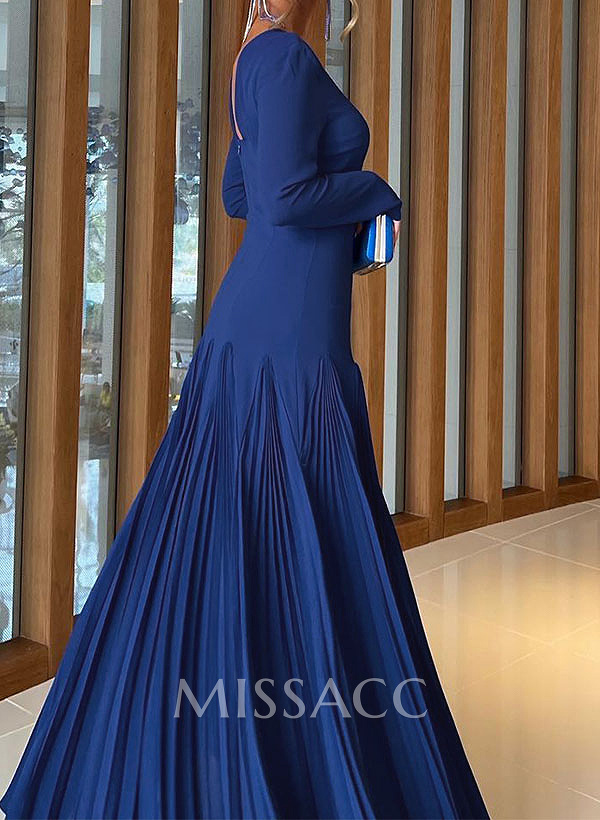 A-Line Pleated Long Sleeves Floor-Length Chiffon Mother Of The Bride Dresses