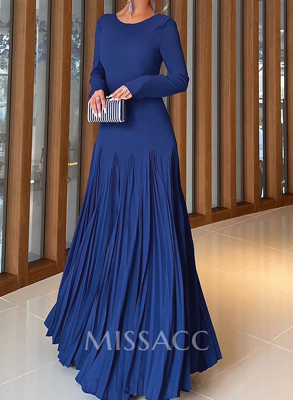 A-Line Pleated Long Sleeves Floor-Length Chiffon Mother Of The Bride Dresses