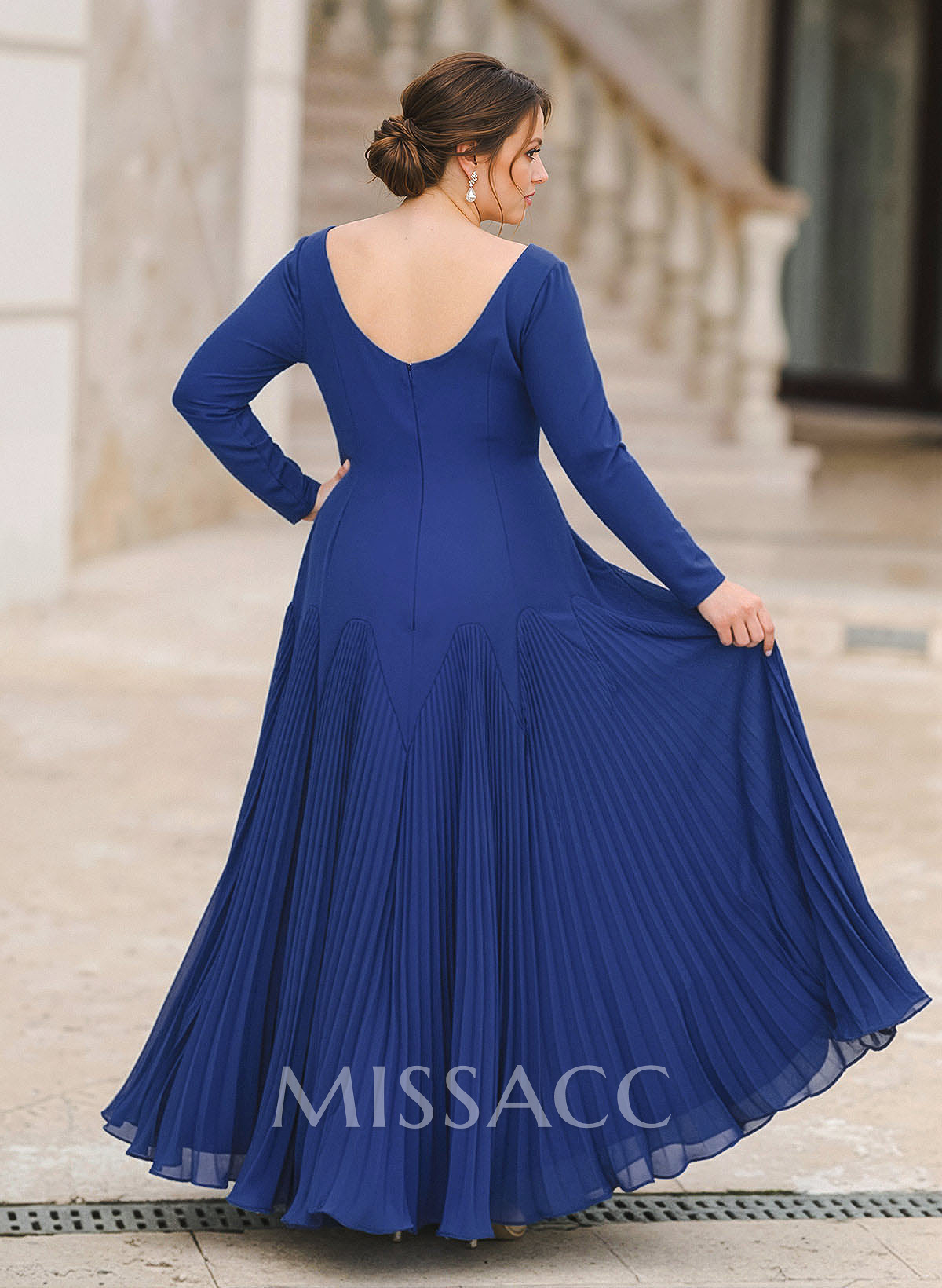 A-Line Pleated Long Sleeves Floor-Length Chiffon Mother Of The Bride Dresses