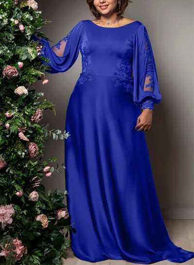 A-Line Scoop Neck Silk Like Satin Mother Of The Bride Dresses With Lace
