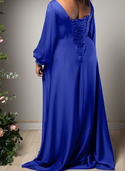 A-Line Scoop Neck Silk Like Satin Mother Of The Bride Dresses With Lace