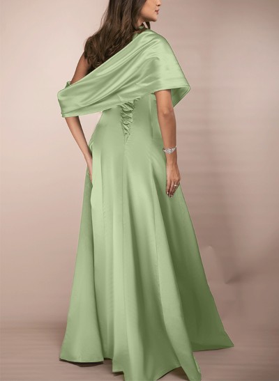 A-Line Asymmetrical Sleeveless Silk Like Satin Mother Of The Bride Dresses With Lace
