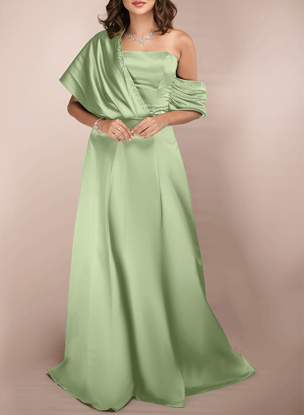A-Line Asymmetrical Sleeveless Silk Like Satin Mother Of The Bride Dresses With Lace