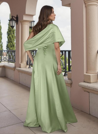 A-Line Asymmetrical Sleeveless Silk Like Satin Mother Of The Bride Dresses With Lace