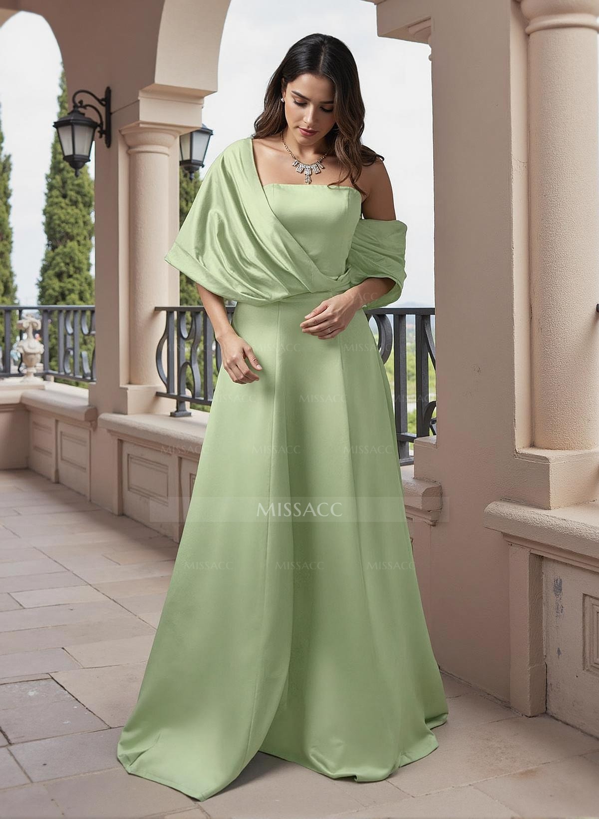 A-Line Asymmetrical Sleeveless Silk Like Satin Mother Of The Bride Dresses With Lace