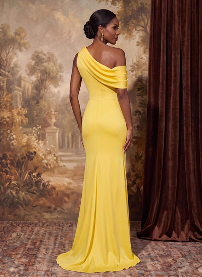Flattering Ruched Drop Shoulder Matte Satin Mother of the Bride Dresses with High Slit