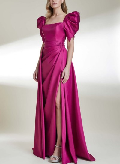 A-Line Square Neckline Charmeuse Mother Of The Bride Dresses With High Split