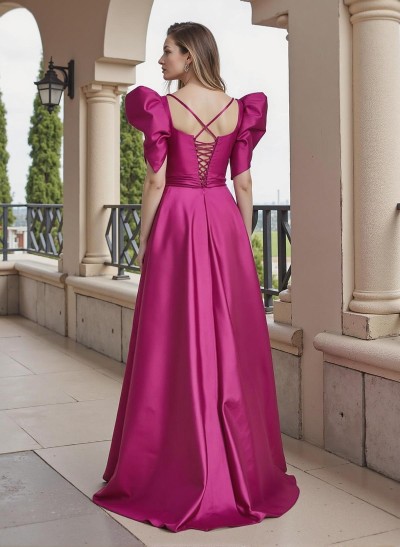 A-Line Square Neckline Charmeuse Mother Of The Bride Dresses With High Split